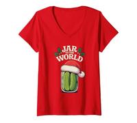 Mujer Divertido pepinillo navideño de Jar To The World Holly Camiseta Cuello V