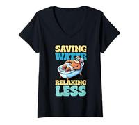 Mujer Divertido Perezoso Ahorro Agua Relajante Menos Bañera Frío Camiseta Cuello V