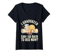 Mujer Divertido Perezoso de graduación Que me gradué ¿Puedo Volver a la Cama Ahora? Camiseta Cuello V