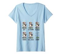Mujer Divertido Perro Beagle obedece a la Broma de Entrenamiento Stay Only Camiseta Cuello V