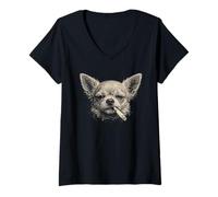 Mujer Divertido Perro Chihuahua fumando Cigarrillo Camiseta Cuello V