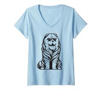 Mujer Divertido Perro Chow Chow con Gafas de Sol Camiseta Cuello V