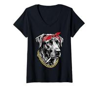 Mujer Divertido Perro fumando Cigarrillo Labrador Retriever Brainrot Camiseta Cuello V