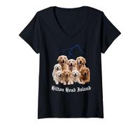 Mujer Divertido perro Golden Retriever pirateado en Hilton Head Island Camiseta Cuello V