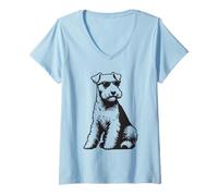 Mujer Divertido Perro Lakeland Terrier con Gafas de Sol Camiseta Cuello V