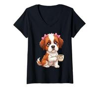 Mujer Divertido Perro Perrito de San Bernardo Lindo con Taza de Efectivo Camiseta Cuello V
