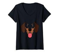 Mujer Divertido perro salchicha con cara de salchicha desgastado Camiseta Cuello V