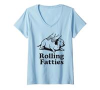 Mujer Divertido Perro Salchicha Weiner, Rolling Fatties, mamá, papá, Hijos Camiseta Cuello V