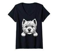 Mujer Divertido Perro Westie del West Highland Terrier Que mira con el Bolsillo Camiseta Cuello V