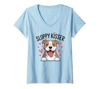 Mujer Divertido Pit Bull Mom Sloppy Kisser Pitbull Dog Lover Humor Camiseta Cuello V