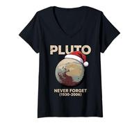 Mujer Divertido Planeta Plutón Navidad Astronomía Vintage Nunca Olvides Plutón Camiseta Cuello V