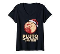 Mujer Divertido Plutón navideño, Nunca Olvides la astronomía Retro navideña Camiseta Cuello V