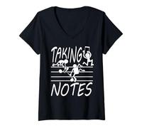 Mujer Divertido Profesor de Música Tomando Notas Clave Musical Camiseta Cuello V