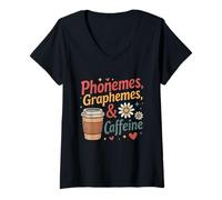 Mujer Divertido Profesor Fonemas Grafemas Alfabetización Tutor Café Humor Camiseta Cuello V