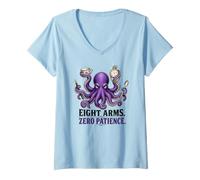 Mujer Divertido Pulpo 8 Brazos Cero Paciencia Humor Malhumorado Camiseta Cuello V