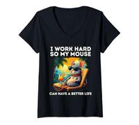 Mujer Divertido ratón Amante del ratón diseño I Work Hard Colorful Mouse Camiseta Cuello V