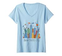 Mujer Divertido Recuerdo de la Ciudad de Nueva York para niños pequeños o niñas Camiseta Cuello V