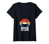Mujer Divertido refrán Retro Vintage de Rice Is Life al Atardecer Camiseta Cuello V