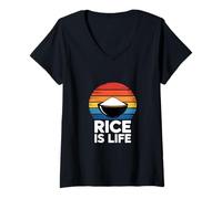 Mujer Divertido refrán Retro Vintage de Rice Is Life al Atardecer Camiseta Cuello V