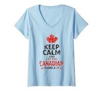 Mujer Divertido Regalo Canadiense Keep Calm Maple Leaf Canada Pride Design Camiseta Cuello V
