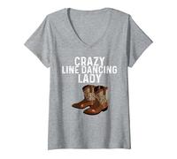 Mujer Divertido Regalo de Baile en línea para Mujer, mamá, país, Baile en línea Camiseta Cuello V, Gris Jaspeado, S