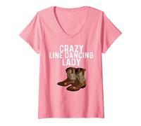 Mujer Divertido Regalo de Baile en línea para Mujer, mamá, país, Baile en línea Camiseta Cuello V, Rosado, XL