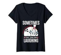 Mujer Divertido Regalo de Bolos Sometimes I Hear Ten Pin Laughing Camiseta Cuello V