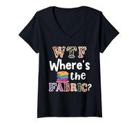Mujer Divertido Regalo Quilter, WTF ¿Dónde está el acaparador de Telas? 4 Camiseta Cuello V