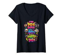 Mujer Divertido Retro clásico 70s Born 80s Raised 90s Party Throwback Camiseta Cuello V