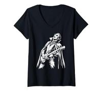 Mujer Divertido Retro Drácula Tocando Guitarra Camiseta Cuello V