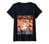 Mujer Divertido Retro Japonés Dogzilla Wire Fox Terrier Camiseta Cuello V
