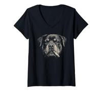 Mujer Divertido Rottweiler Perro fumando Cigarrillo Sin Paciencia Actitud Camiseta Cuello V