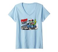 Mujer Divertido Salvaje Hotrod Pickup Truck Rat Rod Race Car Cartoon Camiseta Cuello V