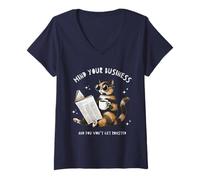 Mujer Divertido sarcástico Cuida tu negocio para los amantes del café de gatos Camiseta Cuello V