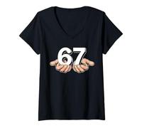 Mujer Divertido Seis Siete 6 7 Meme Gen Argot Alfa 6 7 Manos Arriba Camiseta Cuello V