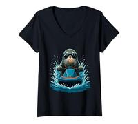 Mujer Divertido sello con gafas de sol Sea Animal Jet Ski Rider Verano Camiseta Cuello V
