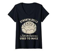 Mujer Divertido Sinónimo Rolls Juego de Palabras Rollo de Canela Gramática Maestro Humor Camiseta Cuello V