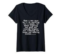 Mujer Divertido Slaying Dragons Marido Tareas Sarcasmo Camiseta Cuello V