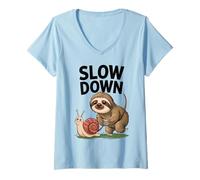 Mujer Divertido Slow Down Diciendo Perezoso Caracol Humor Relajado Vibes Papá Camiseta Cuello V
