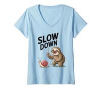 Mujer Divertido Slow Down Diciendo Perezoso Caracol Humor Relajado Vibes Papá Camiseta Cuello V