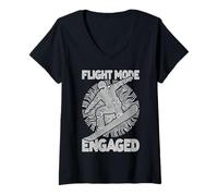 Mujer Divertido Snowboarder Snowboard Snowboard Modo Vuelo Salto Camiseta Cuello V