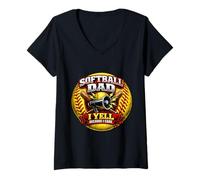 Mujer Divertido Softbol Papá I Yell Because I Care Daughter Padre Fun Camiseta Cuello V