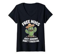 Mujer Divertido sombrero cactus, abrazos gratis Just Kidding Don't Touch Me Camiseta Cuello V