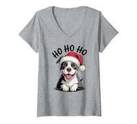 Mujer Divertido Sombrero de Papá Noel para Perro Pitbull Ho Ho Ho Navidad Pit Bull Camiseta Cuello V