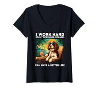 Mujer Divertido Springer Spaniel I Work Hard Springer Spaniel Lovers Camiseta Cuello V