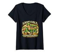Mujer Divertido St Patricks Day Bartender Última Llamada para Duendes Camiseta Cuello V