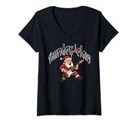 Mujer Divertido suéter Feo de Navidad rocoso x mas Santa Claus Camiseta Cuello V
