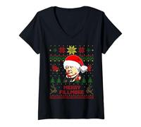 Mujer Divertido suéter Feo navideño del Presidente de Millard Fillmore Camiseta Cuello V