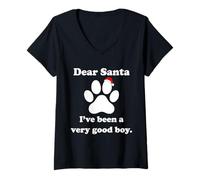 Mujer Divertido suéter navideño con Estampado de Patas de Good Boy, Divertido Perro Camiseta Cuello V