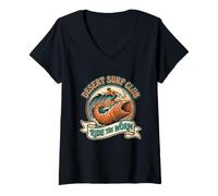 Mujer Divertido Surfista de Ciencia ficción Ride The Worm en el Desert Surf Club Camiseta Cuello V